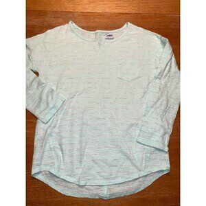 Old Navy Relaxed Fit Mint Striped Long Sleeve Shirt With Pocket Girls Size XL